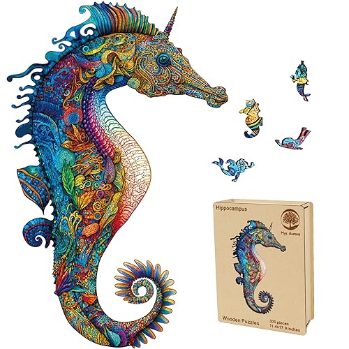 Unique Wooden Jigsaw Puzzle - Unicorn Seahorse, 300 Pcs