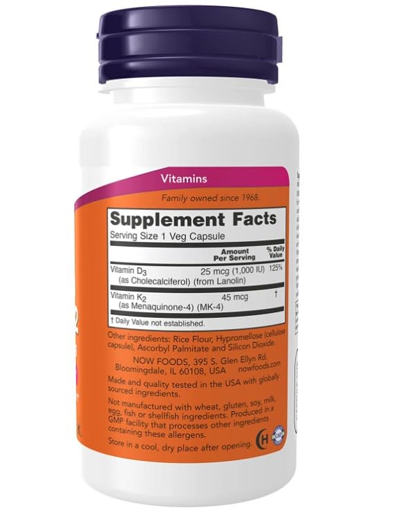 Now Foods Vitamin D-3 & K-2-120 Vcaps - Image 3