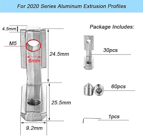 Miniatura 8 de 10Sets 2020 Conectores de soporte de esquina para 2020 Serie 0.236 in Ranura de aluminio Perfil de extrusión Accesorios (Plata)