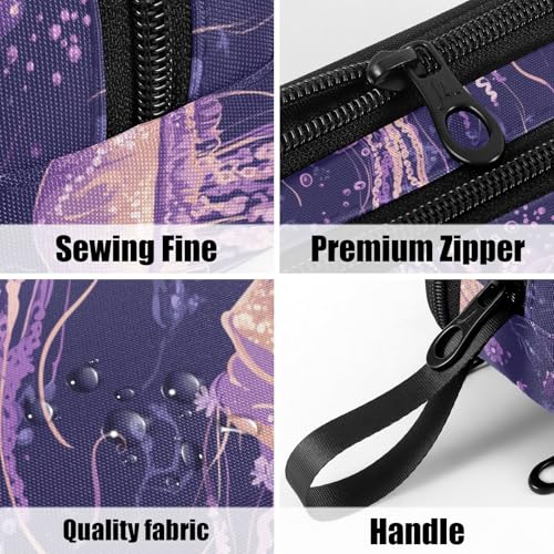 Image of Fustylead Magical Purple Floral Jellyfish Large Pencil Bag Storage Pen Case Makeup Pouch Stationery Bag for School College Office Organizer