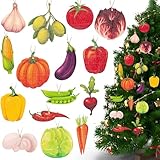 Haooryx Christmas Winter Vegetable Ornaments - 46PCS Christmas Winter Vegetable Hanging Wood Ornaments Eggplant Tomatoes Cabbage Wooden Slices Xmas Tree Ornament Pendant Gift Tags Party Decorations
