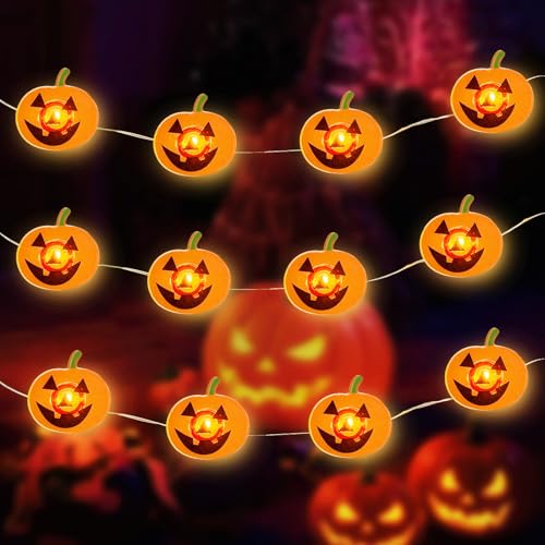 Guirlande citrouille orange pour déco de chambre d'Halloween chaleureuse et lumineuse