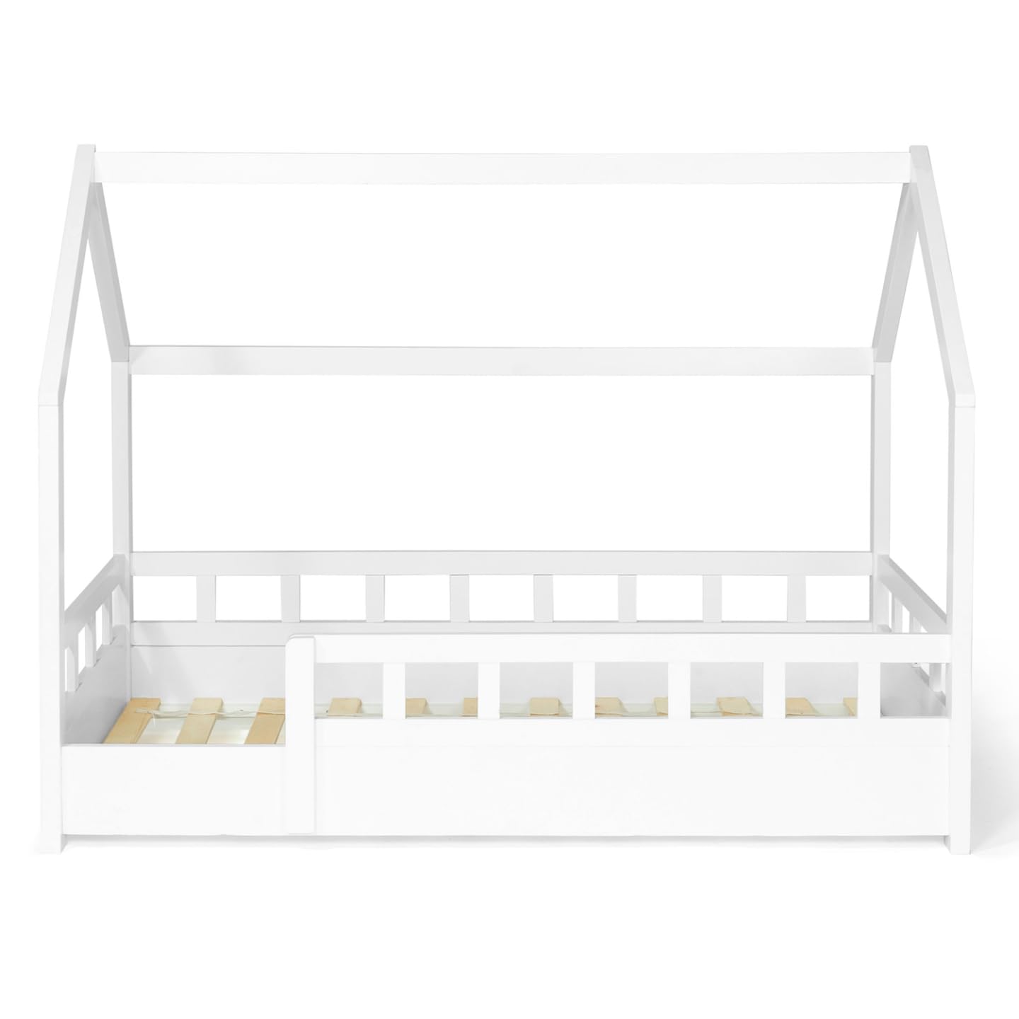 IDMarket - Lit cabane Enfant 80 x 160 CM NEREE Blanc avec sommier et barrières