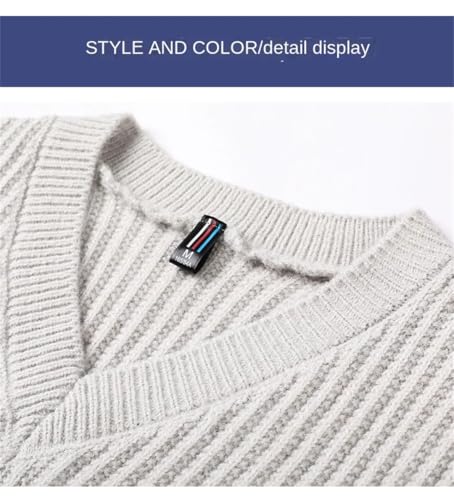 Men Spring Solid Color V Neck Vertical Stripes Sleeveless Knit Pullover Loose Sweater Vest2