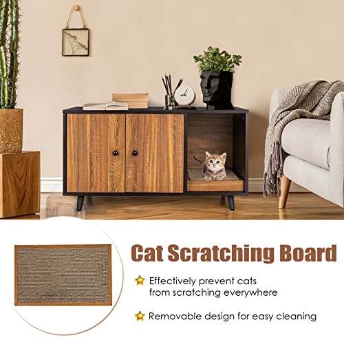 Tangkula Cat Litter Box Enclosure, Cat Washroom W/Divider, Scratching Pad, Metal Leg, Enclosed Cat Box Cabinet Pet House… - Image 3