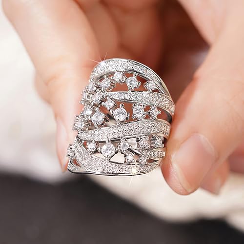 Hyperbole Style Wide Ring Female Gorgeous Wedding Party Jewelry with Cubic Zirconia2
