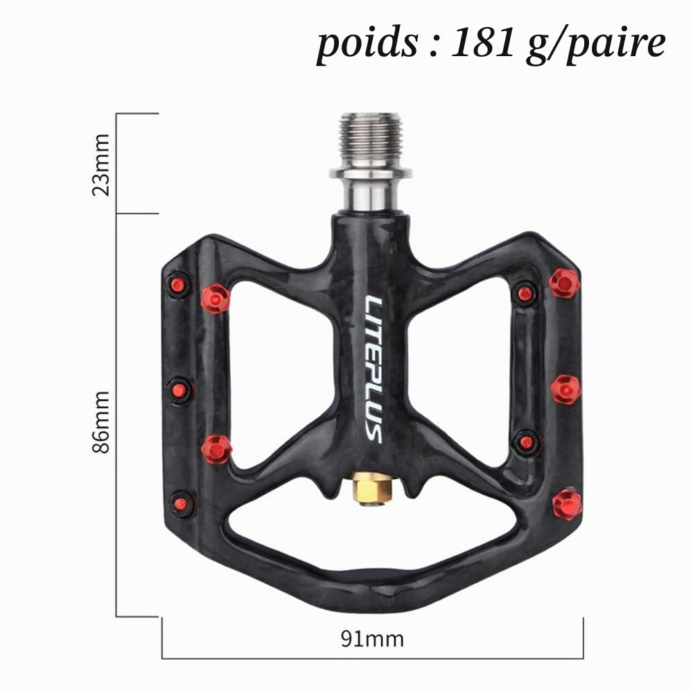 Pédale de vélo avec construction en carbone et axe en titane - Ultra-léger, 3 roulements, antidérapant pour vélo de course, VTT et Brompton