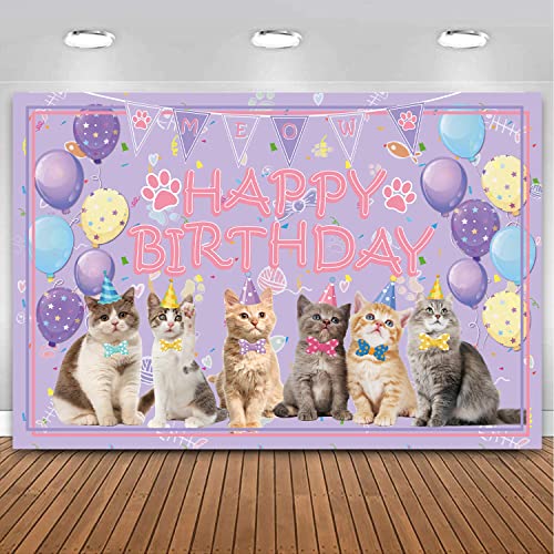 Cat Party Decoration Supplies - Cat Happy Birthday Backdrop Kitte...
