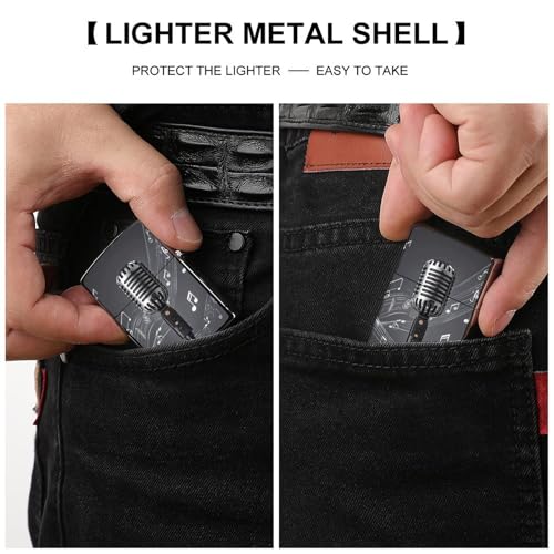 Funda para encendedor con diseño de micrófono y notas musicales miniatura 3