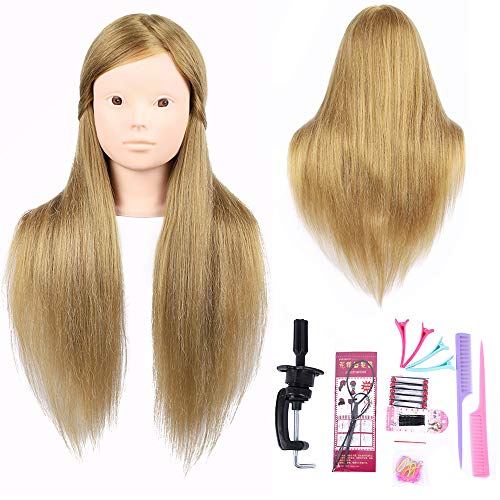 Cosmetology Mannequin Head For Hair Styling 26 Inch Makeup Practice Manikin Head Long Straight Synthetic Fiber Hair Dresser For Braiding Training Head With 50% Real Hair Dummy Head Doll Beauty Head With Clamp Holder (No makeup, #27)