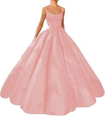 Mouccy Spaghetti Straps Satin Quinceanera Dresses Embroidery Prom Dress