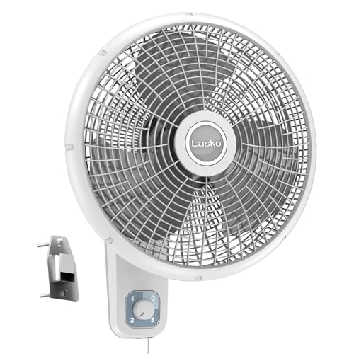 Lasko 16' 3-Speed Oscillating Wall Mount Fan for Indoor Use, M16900, Light Grey