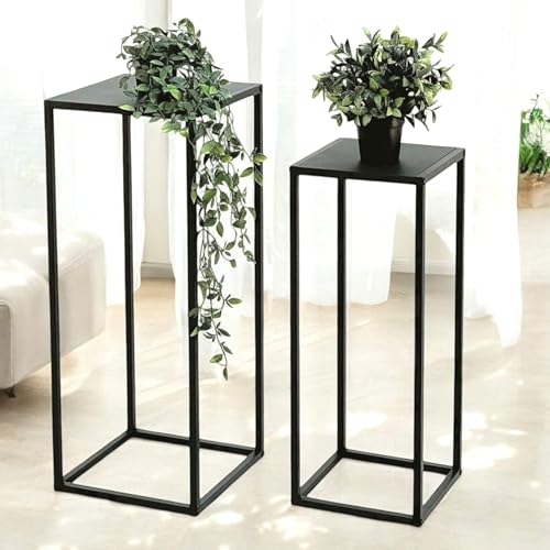 DanDiBo Pflanzenständer Metall Schwarz Eckig 2er Set 60 cm und 70 cm Beistelltisch Blumenhocker Blumenständer Blumensäule Design Modern Pflanzenhocker