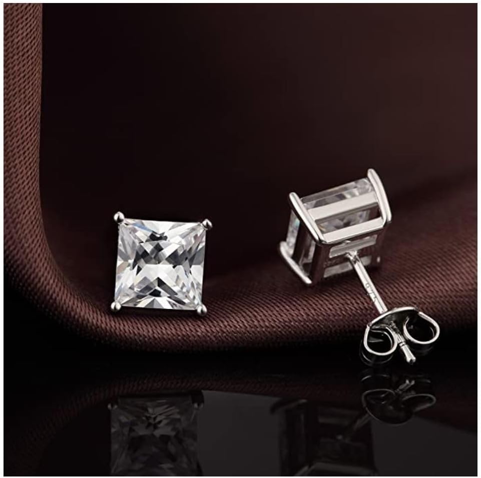 Adabele Authentic Sterling Silver Hypoallergenic 3mm-8mm Cubic Zirconia Imitation Diamond Gemstone Princess Cut Stud Earrings Nickel Free Tarnish Resistant Women Men Fine Jewelry - Image 3
