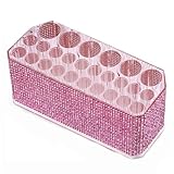 Klimonla 26-Hole Acrylic Rhinestone Makeup Brush Holder Organizer, Diamond Decor Cosmetic Storage Stand for Vanity Countertop, Clear (pink)