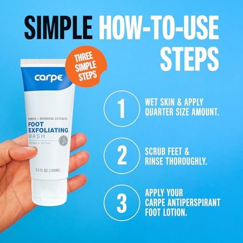 carpe exfoliating foot scrub - odor protection feet exfoliator scrub amp foot odor eliminator for feet - improves foot antiperspirant performance - minty fresh foot wash for women amp men