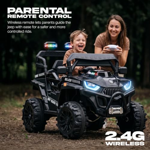 Image of Baybee Roger Electric Jeep for Kids with Parental Control | Baby Battery Operated Ride On Toy Car with 4x4 Motor, RGB Lights, Music & Swing Mode | Rechargeable Battery Car for Kids 2-6 Years (Black)