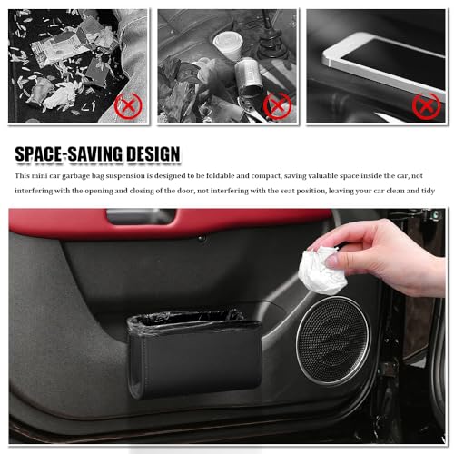 Image of Car Trash Can, Car Garbage Can, Waterproof Litter Auto Trash Can for Travelling, Auto Interior Accessories Foldable Hanging Mini Cars Storage Bag Container Universal Fit Most Cars (Black)