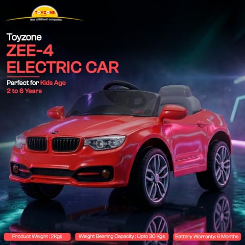 Image of Toyzone Zee-4 Electric Car Tz-313 (Red) | Frequency 2.4 Ghz | Lights & Music | Ride-on Car for Kids | Seat Belt for Safety | Perfect Tyre Grip | Make in India | Indoor and Outdoor Toy