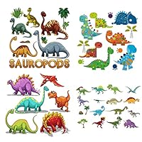 Woohome 4 Sheet Iron on Patches Heat Transfer Decals Dinosaur Stickers Animal Appliques for T-Shirts Backpacks, Art Decorations