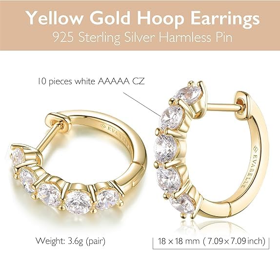 Evabelle Gold Hoop Earrings for Women 14K Real Gold Plated Cubic Zirconia Diamond Hoop Earrings Huggie Hoop Earring Women Earrings Earring for Men 925 Sterling Silver Post Hypoallergenic2