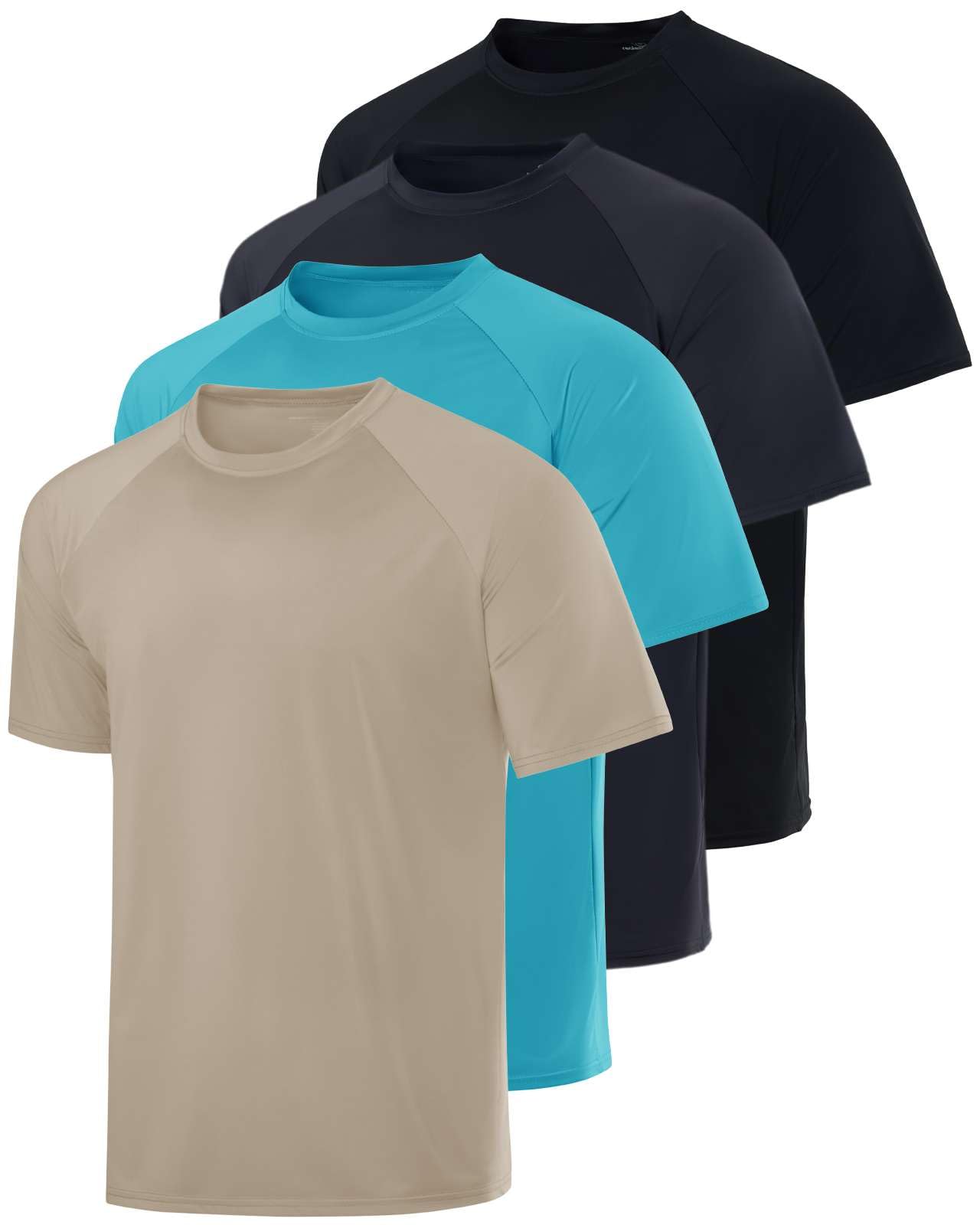 Real Essentials 4 Pack: Mens Short Sleeve Rash Guard Shirt Quick Dry UPF 50+ Sun Protection Swim (Available in Big & Tall)
