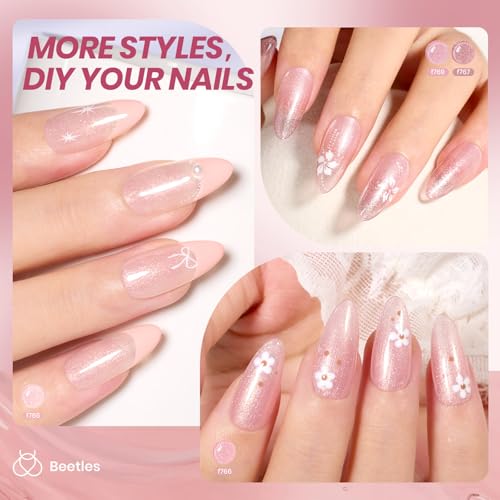 Image of Beetles Pink Glitter Gel Nail Polish Set - 6 Colors Jelly Gel Polish Kit Shimmer Pink Neutral Gel Sheer Translucent Effect Soak off UV DIY Salon Manicure Gift for Women