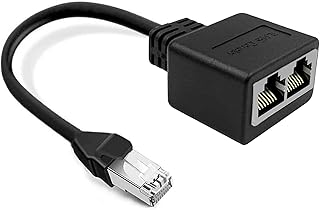 Ethernet Splitter,NOBVEQ 1 Male to 2 Female Network Adapter RJ45 LAN Ethernet Socket Connector Adapter Suitable Super Cat5/Cat5e/Cat6 LAN Ethernet Cable Splitter, Black-1to2