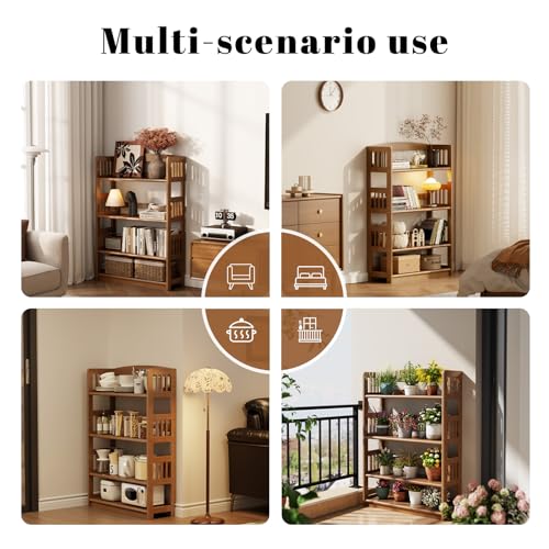 Image of AnywaysWood 4 Tier Solid Wood Open Shelf Bookcase,Modern Wooden Display Bookshelf,Farmhouse Wide Bookshelves, Freestanding Storage Cabinet for Study Room Office Living Room sunroom