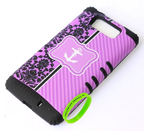 Motorola Droid Ultra XT1080 / Maxx XT1080M - HARD & SOFT RUBBER HYBRID HIGH IMPACT CASE (Purple Damask Anchor on Black)