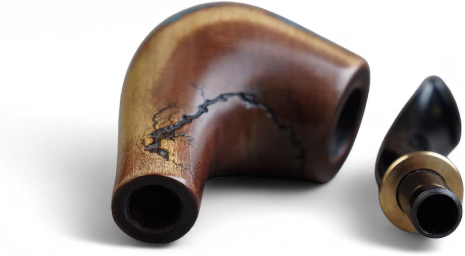 Wooden Tobacco Pipe with Turquoise Inlay, Unique Handmade Smoking Pipe for Men