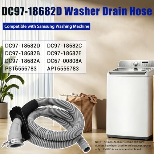 Image of DC97-18682D, DC97-18682C Washer Drain Hose - Compatible with Samsung | Replaces DC97-18682A DC97-18682E DC97-18682B DC67-00808A DC61-03947A, Fits WA50M7450AW WA45T3200AW WA45H7000AW Drain Hose