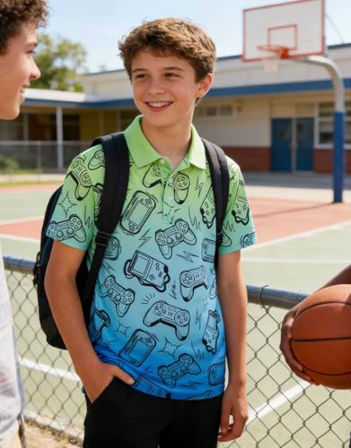 Cuddomper Boys Golf Polo Shirt Fashion Cool Clothes Game Console 7-8 Years - image 3