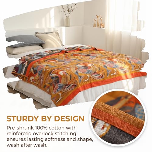 Image of SANACYNA Muslin Throw Blanket Oriole Birds 100% Cotton 6-Layer Gauze Bed Blanket Lightweight Soft Breathable Blanket for Sofa Bed Coverlet Both Sides (B-Yellow Bird, 80 x 90 in)