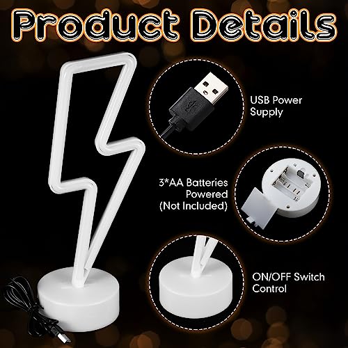 Image of Sieral 3 Pcs Lightning Bolt Neon Signs Lightning Neon Lights with Base LED Sign USB or Battery Operated for Teen Girls Gift Christmas Birthday Wedding Party Decor(Multi Colors)