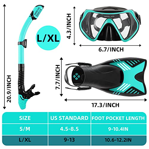 Snorkeling Set For Adults, Diving Snorkel Package With Mask Flippers Snorkel And Dive Socks.360 View Panoramic Diving Mask For Swimming Freediving(Blue) #TOP5