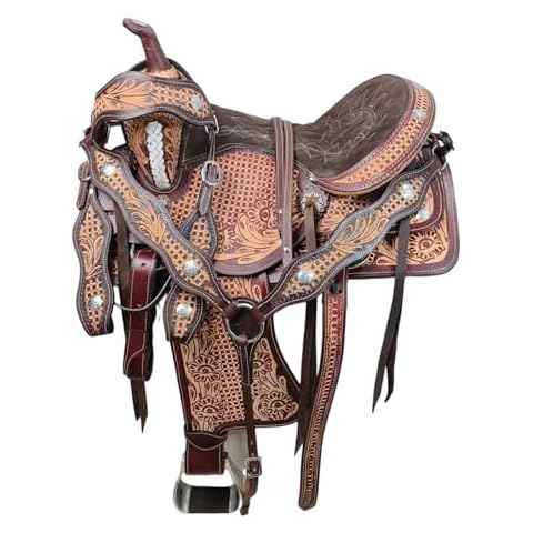 SUPREME SADDLERY Adult Classic Quality Handmade Leather Premium Racing Trail Horse Saddle Comfort Western Barrel Equestrian Tack Size 16" inches Seat (Brown Antique, 16" inches Seat) Cover