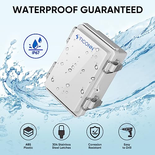 Image of TICONN Outdoor Electrical Box Waterproof, Junction Box IP67 ABS Plastic Enclosure with Hinged Cover with Mounting Plate, Wall Brackets, Cable Glands (Off-White, 5.9 inchx3.9 inchx2.8 inch)