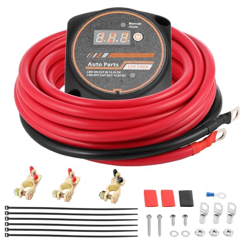 GEARMONSTER 12V/140A BSR vollautomatisches Batterie Trennrelais mit LCD Display, Doppelbatterie-Isolator-Kit, VSR Automatisches Ladegerät mit 6M Kabel für Auto, LKW, Wohnmobile, Boote