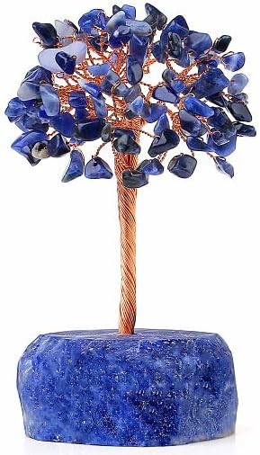 YATOJUZI Árbol de cristales de sodalita azul, base de piedras preciosas naturales, alambre de cobre, árbol de la vida para energía positiva, Reiki,