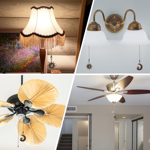 Image of Mabor Ceiling Fan Pull Chain, 2 Pack Ceiling Fan Chain Extenders Totem Bohemia Pendant Extension Decorative 3mm Beaded Ball Chain Extender Ornament with Connector Moon and Sun