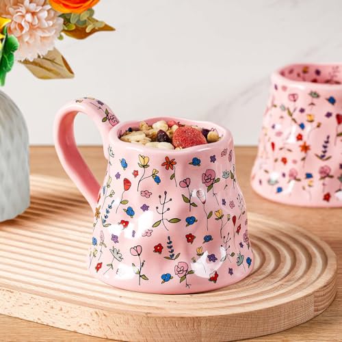 Set de 2 mugs grandes de cerámica 20 oz con diseño floral miniatura 5