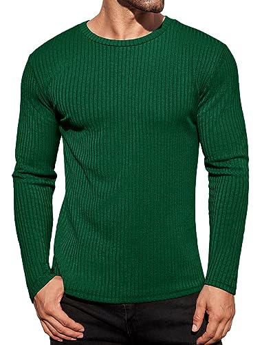 Ekouaer Thermal Undershirts for Men Long Sleeves Warm Tops Ribbed Sweater Lightweight Crewneck Undershirts Dark Green XL