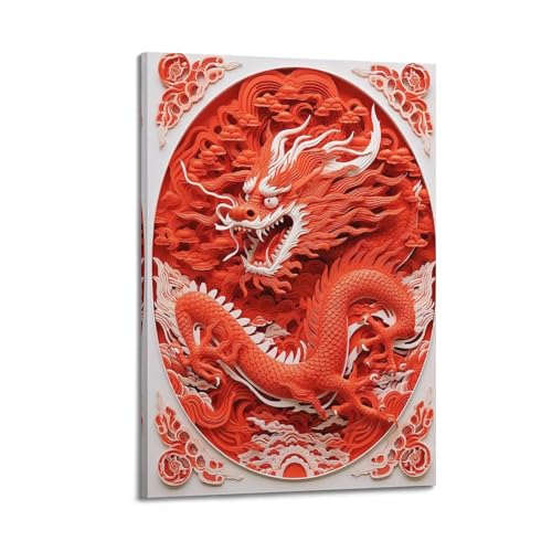 Toile dragon style bande dessinée - Idée cadeau originale pour passionné de culture asiatique