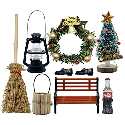 Wichteltür Weihnachten Set Miniatur, Miniatur Puppenhaus,Miniatur Ornament Set,Weihnachtsbaum Puppenhaus Miniatur Weihnachtsbaum Girlande… Cover
