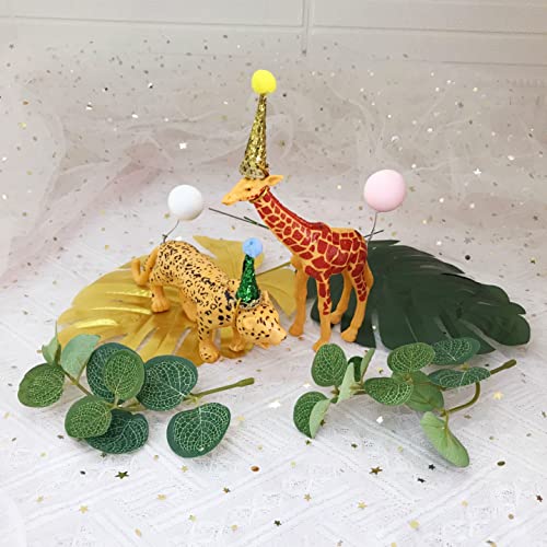Safari Animal Cake Topper With Hat, Qoadwem 8Pcs Jungle Party Animal Cake Topper With Birthday Hats Hat Forest Woodland Animals Caketoppers Giraffe Leopard Leaves For Jungle Party Decorations… #TOP1