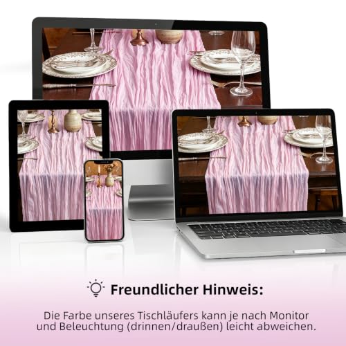 3 Stück Käsetuch Tischläufer Hellrosa, 300 x 90 cm Boho Gaze Tischläufer Cheesecloth Läufer für Hochzeit, Geburtstagsfeiern… – Ansicht 3