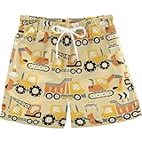 visesunny Construction Vehicles Cartoon Boys Swim Trunks Boy Bathing Suit Beachwear Sports Kids Board Shorts