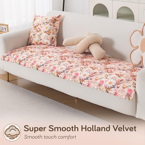 Image of HOKIPO 'Nature Muse' Premium HD Printed Holland Velvet Sofa Cover Mat for 1 /2 /3 Seater & L-Shape Sofa. Make Your Own Sofa Cover Set, Mat 70(D) x 120(L) cm, Rose Symphony (IN-915-D5)