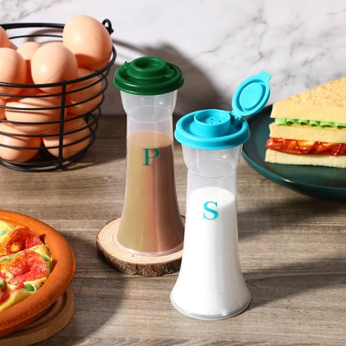 Image of Set of 2 Plastic Salt and Pepper Shakers with Lids Large Salt Shaker Pepper Container Vintage Tall Hourglass Camping Picnic Outdoors Travel Spice Set for Home Picnic Kitchen(Classic,Teal and Green)